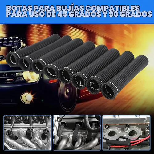 Vista 5 de Cable de bujía de protección contra el calor de la manga de 2500 ° de la bujía protector de arranque Botas Wrap para SBC BBC 350 454 8 piezas tapas