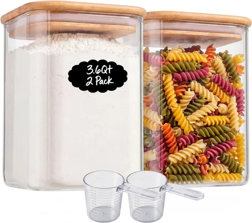 Vista 15 de 37oz 4PCS Frascos de almacenamiento de vidrio con tapas, tarros de vidrio con tapas para despensa, recipiente cuadrado para galletas, nueces