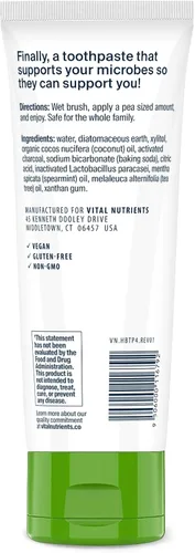 Vista 2 de Pasta dental de carbón probiótico: natural, con xilitol y aceite de coco orgánico. Sin fluoruro