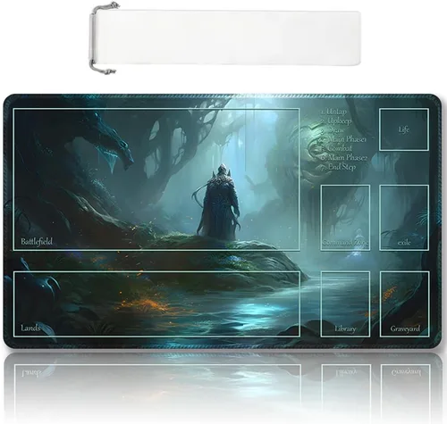 Vista 27 de Tapete de juego MTG cosido de alta calidad con zonas y respaldo de goma antideslizante, tapete de juego TCG para MTG y otros juegos de cartas, Dkt