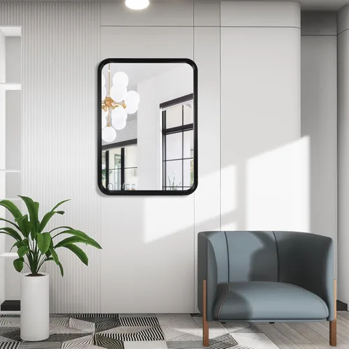 Vista 8 de WallBeyond - Espejo de madera de 18x24 pulgadas para baño, espejo de pared con marco de madera estilo granja, espejo rectangular montado en la pared