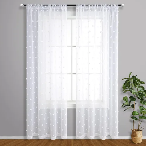 Vista 11 de KOUFALL Pom Pom Cortinas transparentes de puntos