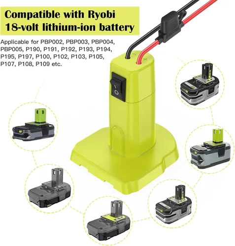 Vista 4 de Adaptador de ruedas eléctricas para Ryobi Adaptador de batería de 18 V, kit de convertidor de batería con fusible, interruptor y conector de arnés