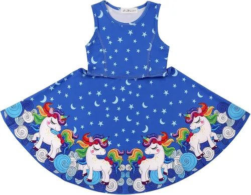 Vista 3 de LaBeca - Vestido sin mangas o de manga larga para niñas, vestidos casuales con diseño de unicornio o sirena para niñas pequeñas o grandes