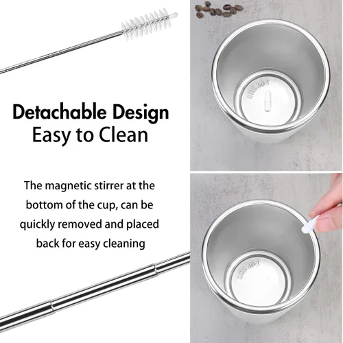 Vista 4 de Beyoung Taza mezcladora eléctrica portátil de 12 onzas, taza de café de viaje de acero inoxidable con tapa a prueba de fugas, vaso mezclador Blanco