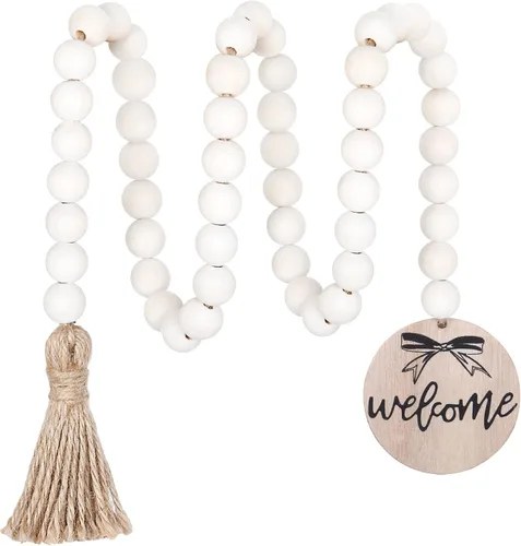 Vista 9 de Meplait Hello - Guirnalda de cuentas de madera, cuentas decorativas de 38 Natural & Hello