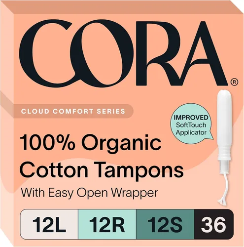 Vista 13 de Cora Multipack de tampones de algodón orgánico (18 tampones ligeros, 18 regulares)