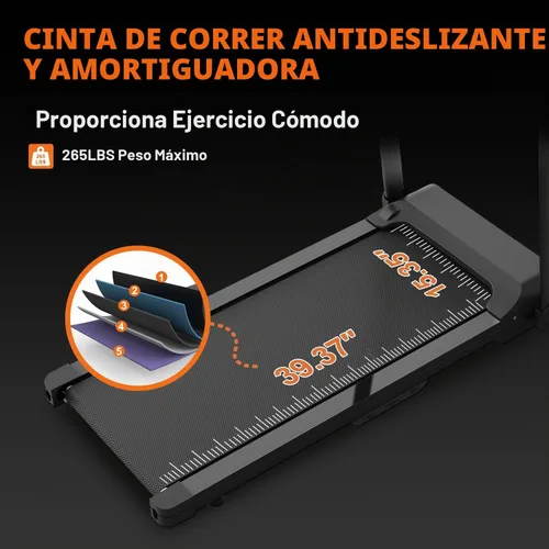 Vista 7 de Caminadora plegable compacta con inclinación para entrenamientos en casa, máquina eléctrica para caminar con 15 programas ajustables, capacidad