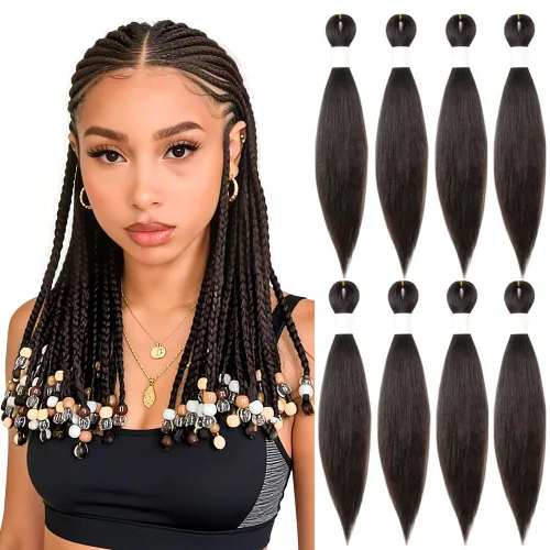 Vista 89 de Cabello trenzado burdeos, 10 pulgadas, 4 paquetes Cabello preestirado, trenzas de ganchillo cortas y rectas, textura Yaki, fibra sintética