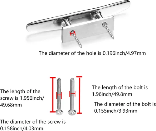 Vista 6 de Stainless Steel Boat Cleats 4"/5"/6", Marine Dock Cleats, Heavy Duty 316 Stainless Steel, Mirror Polished, Curtain Tie, Hook, Include Installation