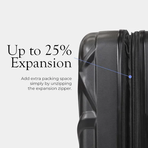 Vista 5 de AMKA Juego de equipaje giratorio extensible Gem Hardside, Negro -, Spinner de mano extensible Hardside con estuche cosmético incluido