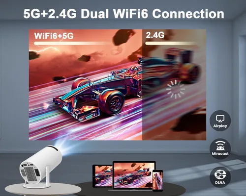 Vista 3 de Magcubic Mini proyector portátil – Soporte 4K y 1080P, WiFi6 y Bluetooth 5.4, Android 14, corrección horizontal automática, 180 rotativo, película