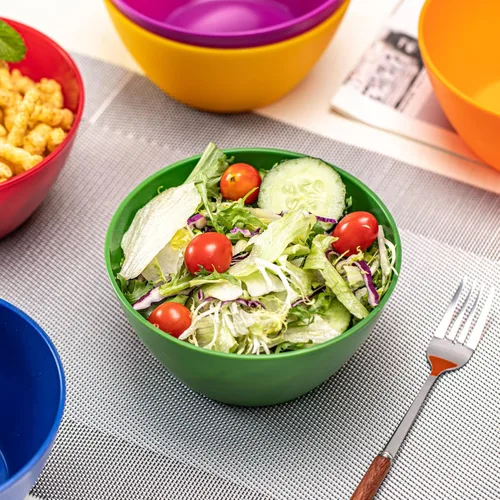 Vista 5 de KX-WARE Juego de 6 cuencos de plástico con tapas, irrompibles y reutilizables, de 6 pulgadas, para cereales, sopas y ensaladas, multicolor, aptos