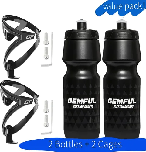 Vista 2 de GEMFUL Botellas de agua para bicicleta con soporte para bicicleta de 25.4 fl oz MTB Cycling Squeeze 24 oz Sport Bottle 2 Pack