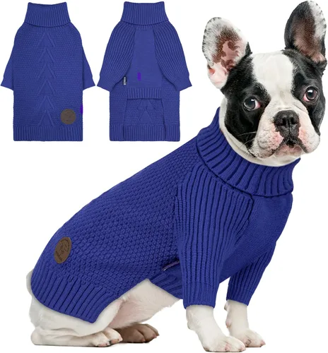 Vista 41 de cyeollo Suéter para perro pequeño, suéteres cálidos de cuello alto para perros pequeños, sudadera tejida para perrito con mangas, suéter de otoño e