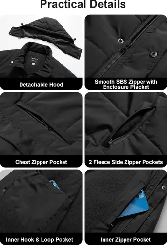 Vista 6 de CREATMO US Chaqueta acolchada de invierno para hombre grande y alta, impermeable, abrigo de burbujas, parka de esquí hinchada con capucha