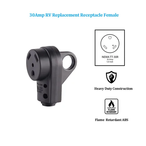 Vista 2 de Veepeak Enchufe de reemplazo hembra para RV de 30 amperios TT-30R resistente, conector de extensión de cable de alimentación eléctrica de 3 clavijas