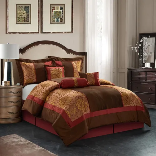 Vista 9 de Stratford Park Juego de ropa de cama cálido y vibrante de 10 piezas, color borgoña, tamaño Queen, cálido, 100% poliéster, falda de cama, almohadas