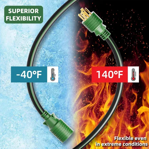 Vista 4 de Cable de extensión generador de 4 clavijas de 30 amperios de 10 pies, NEMA L14-30P/L14-30R, 125/250 voltios hasta 7500 vatios, cable de alimentación