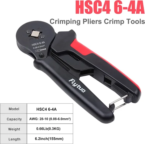 Vista 2 de Herramienta de crimpado de virola de alambre para AWG28-10, mini HSC8 6-4A autoajustable con trinquete para terminales de cables y fundas