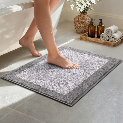Vista 13 de Alfombras de baño de 17 x 24 pulgadas, antideslizantes, lavables, color gris, para bañera, tapete de baño para baño, tapete suave y absorbente