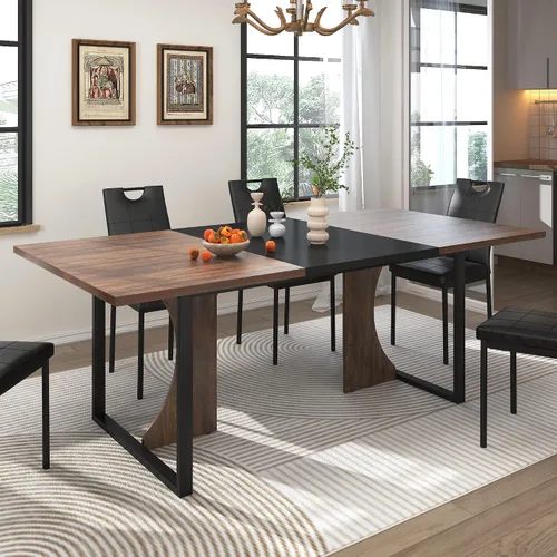 Vista 9 de Mesa de comedor grande de 70 pulgadas para 4, 5, 6 personas, mesa de comedor de cocina de granja con mesa de madera marrón, mesas de comedor