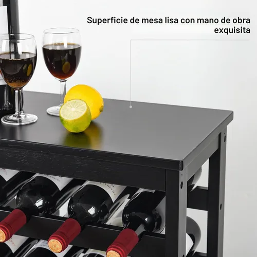 Vista 6 de VASMIA Estante de vino de bambú para 42 botellas, estante de vino de 7 niveles independiente con mesa, estante de almacenamiento de vino para Negro