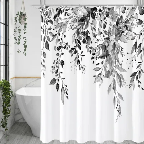 Vista 8 de Gibelle - Cortina de ducha para ducha pequeña 36 x 72, cortina de ducha estrecha con flores blancas y negras, juego de cortina de ducha de tela