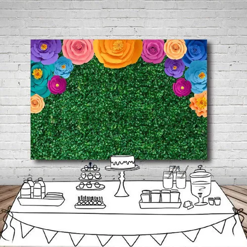 Vista 5 de MEHOFOND Pancarta de fondo para fiesta temática mexicana, festival mexicano, cumpleaños, decoración de fiesta, hojas verdes, fondo de fotografía