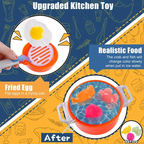 Vista 6 de Juego de cocina para niños pequeños, juego de cocina para niños pequeños, juguetes para niñas con estufa de cocina, vapor, fregadero y alimentos