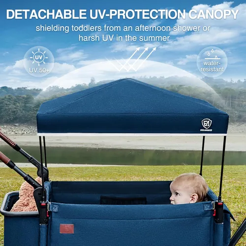 Vista 7 de EVER ADVANCED - Cochecito con apertura lateral para 2 niños, cochecito de empuje y tracción con mango ajustable, puerta con cremallera de fácil
