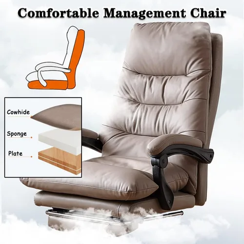 Vista 4 de Silla ejecutiva, silla de escritorio comercial, silla de oficina de piel de vacuno duradera, silla de oficina de piel de vacuno ajustable y cómoda