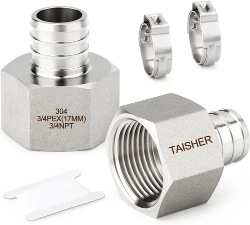 Vista 10 de 5 accesorios Pex de acero inoxidable 304, 1/2 pulgada Pex x 1/2 pulgada NPT hembra, 1/2 pulgadas Pex montaje con 5 abrazaderas de manguera