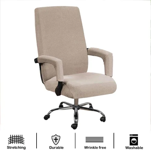 Vista 4 de Fundas para sillas de oficina, mezcla de poliéster, suave, protector de muebles, funda elástica con fundas para brazos, con textura, lavable a Beige