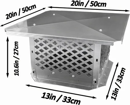 Vista 3 de Tapa de chimenea, cubierta de chimenea de 13" x 13", método de instalación inferior ajustable para adaptarse a las dimensiones exteriores