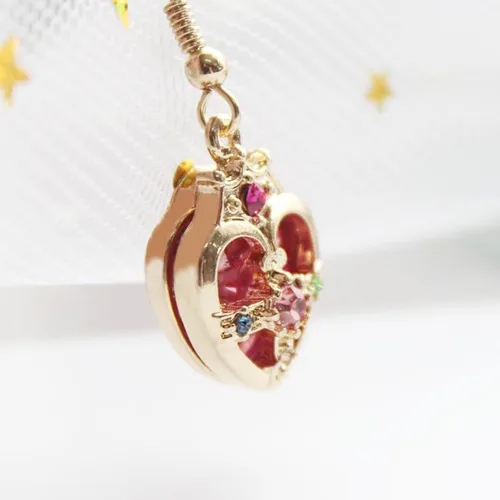 Vista 4 de Preciosos pendientes colgantes de cristal con forma de luna de marinero - Dulce joyería de cosplay para niñas