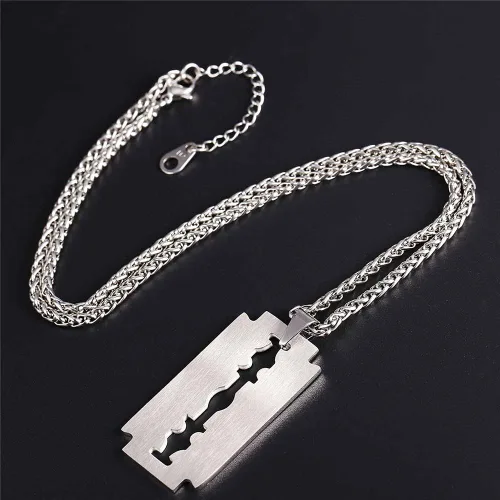 Vista 3 de U7 Punk Necklaces Stainless Steel 18K Gold Plated Large Hip Hop DaggerKnifeSwordSteampunk GearLarge Razor Blade Pendant Necklace for Men Women
