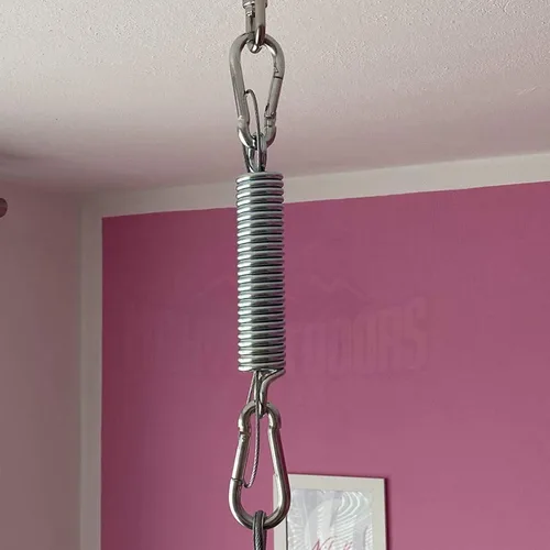 Vista 6 de Kit de columpio para silla – resorte, resistente, 2 mosquetones, cuerda de seguridad – Accesorios de suspensión para bolsas de boxeo, asiento