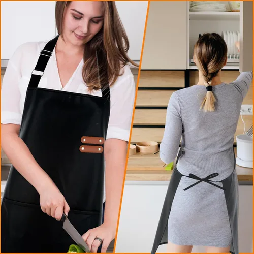 Vista 4 de Trinkrittey Delantal impermeable negro con un gran bolsillo, ajustable, ideal para lavar platos, cocinar, dibujar, mediano