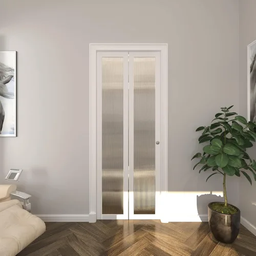 Vista 13 de BARNER HOME Puerta de armario, puertas plegables Full Lite con panel de vidrio estriado, fácil montaje, puertas plegables con kits de herrajes