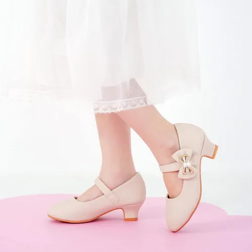 Vista 2 de Dufannie Zapatos de vestir para niñas, zapatos planos de princesa Mary Jane con diseño de flores para bodas, fiestas, con purpurina para niños