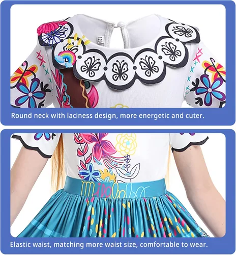 Vista 6 de Mirabel Encanto Costume Dress For Girls Halloween Birthday Party Outfit Cosplay Dress for Kids
