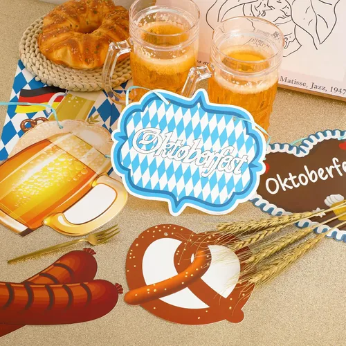 Vista 4 de Cartel de Oktoberfest, 3 piezas de bandera de Oktoberfest Prost decoración colgante guirnalda blanca y azul bávara de cerveza alemana festival