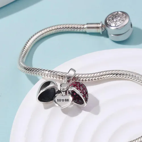 Vista 3 de SOUKISS Abalorios colgantes de plata de ley 925 con diseño de corazón de amor para Pandora, pulsera y collar