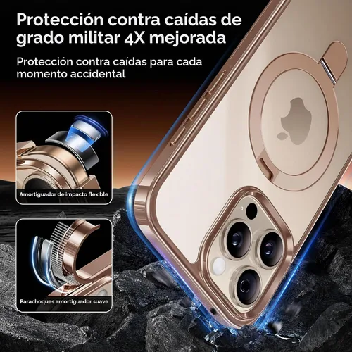 Vista 5 de Alphex Desert Titanium - Funda magnética para iPhone 16 Pro con soporte invisible, titanio pulido a juego para iPhone, protección militar contra