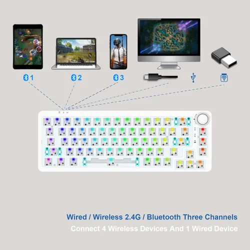 Vista 2 de GK GAMAKAY Teclado mecánico modular de bricolaje LK67 65% RGB, interruptor de 3 pines5 pines intercambiable en caliente, 67 teclas, triple modo