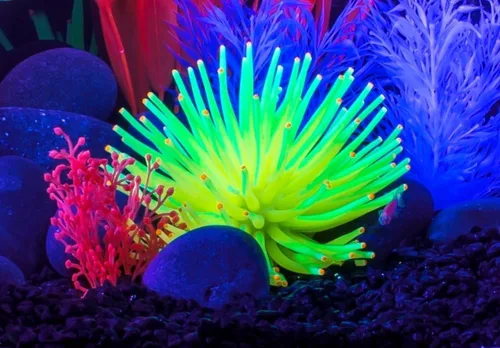 Vista 3 de Adornos de anémona GloFish, decoraciones para pecera, decoraciones para acuario, crea un efecto brillante