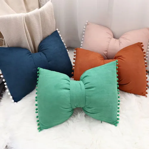 Vista 3 de 14x20 Fundas de almohada decorativas con pompones y lazos de terciopelo para habitación, cama, sofá, sofá cama, azul x2