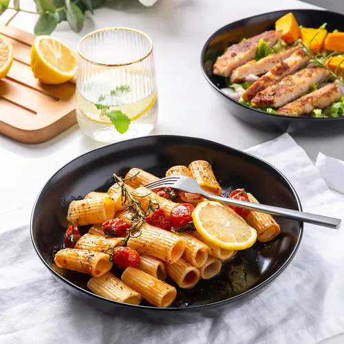 Vista 4 de AmorArc 9.75'' de cerámica cuencos grandes para pasta, juego de 4 cuencos planos de gres de 38 onzas para servir, cuencos aptos para horno