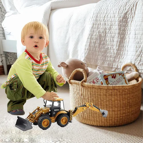 Vista 5 de Retroexcavadora, excavadora, camión, juguetes para niños, 1/50, construcción de vehículos de ingeniería de metal, tractor, colección de modelos